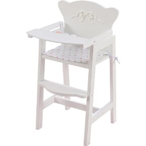 KidKraft Tiffany Bow Scalloped-Edge Wooden Lil Doll High Chair with Seat Pad - White, Gift for Ages 3+
