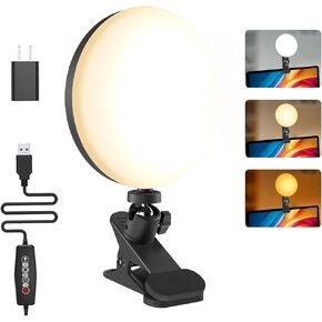 Video Conference Lighting, Webcam Light Clip on Laptop Monitor with 3 Dimmable Color & 5 Brightness Level for Zoom Lighting/Remote Working/Self Broadcasting/Live Streaming - 6.3''