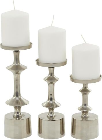 CosmoLiving by Cosmopolitan Aluminum Metal Pillar Candle Holder, Set of 3 10", 9", 7" H, Black in Kuwait