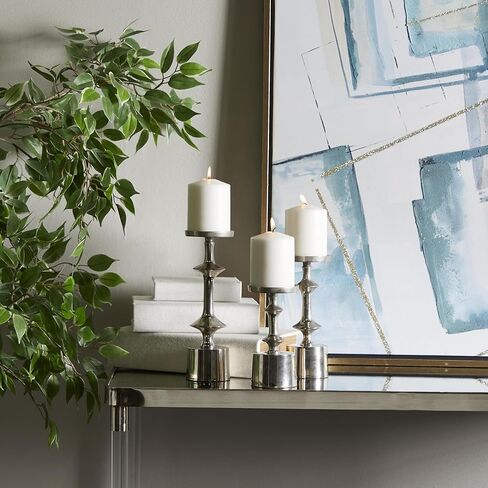 CosmoLiving by Cosmopolitan Aluminum Metal Pillar Candle Holder, Set of 3 10", 9", 7" H, Black in Kuwait