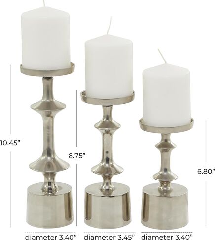 CosmoLiving by Cosmopolitan Aluminum Metal Pillar Candle Holder, Set of 3 10", 9", 7" H, Black in Kuwait