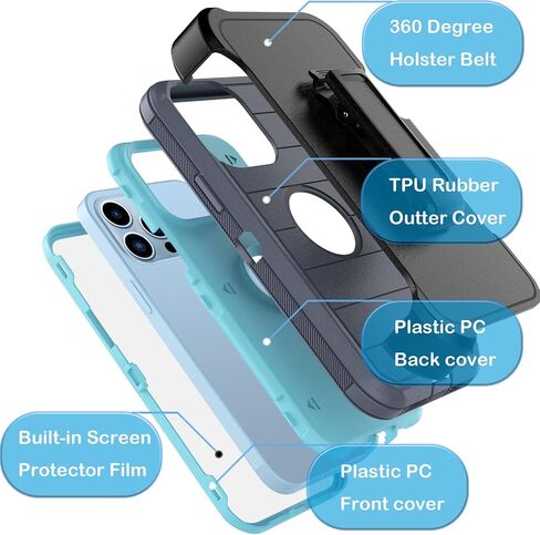 Tekcoo Case Compatible for iPhone 14 Pro | 6.1 inch | 2022 with [Built-in Screen Protector] Holster Locking Belt Clip [Military Grade 12FT Drop Tested] Full Body Carrying Kickstand Cover - Orange in Saudi Arabia