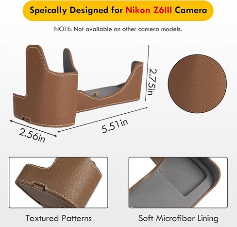 Protective Camera Case for Nikon Z6III Mirrorless Camera,For Nikon Z6III Half Case with Soft Microfiber Inner For Nikon Z6 III Camera Cover Function Well 1/4"-20 Hole Retro PU Litchi Stria-Matte Black in Kuwait