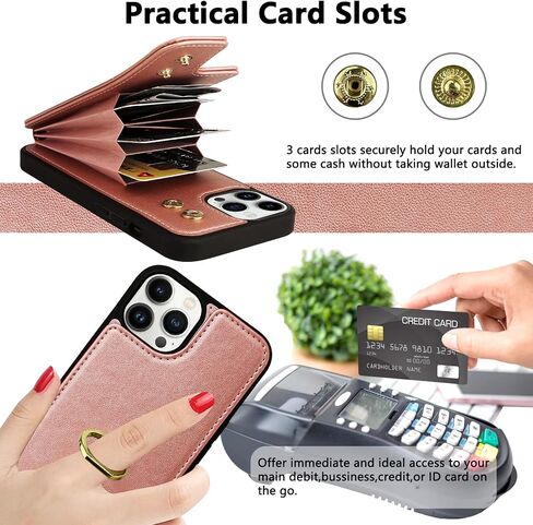 TopPerfekt Compatible with iPhone 13 Pro Max Wallet Case with Card Holder, 360°Rotation Finger Ring Holder Kickstand Protective RFID Blocking PU Leather Pattern Double Buttons Flip Cover 6.7" Cow in Saudi Arabia