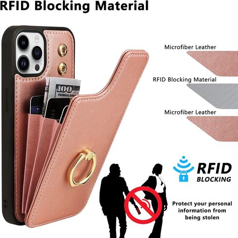 TopPerfekt Compatible with iPhone 13 Pro Max Wallet Case with Card Holder, 360°Rotation Finger Ring Holder Kickstand Protective RFID Blocking PU Leather Pattern Double Buttons Flip Cover 6.7" Cow in Saudi Arabia