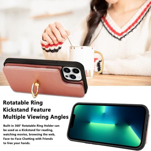 TopPerfekt Compatible with iPhone 13 Pro Max Wallet Case with Card Holder, 360°Rotation Finger Ring Holder Kickstand Protective RFID Blocking PU Leather Pattern Double Buttons Flip Cover 6.7" Cow in Saudi Arabia