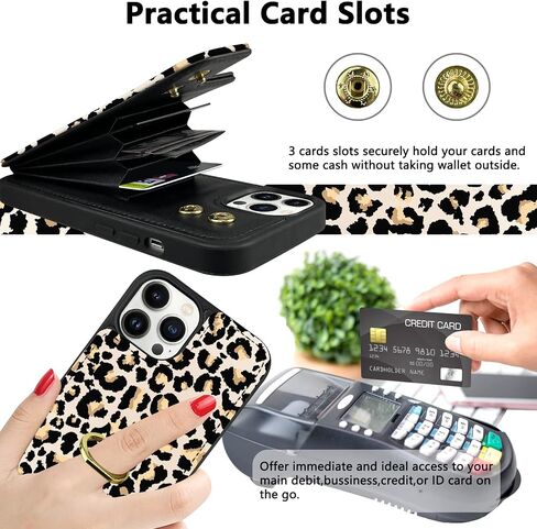 TopPerfekt Compatible with iPhone 13 Pro Max Wallet Case with Card Holder, 360°Rotation Finger Ring Holder Kickstand Protective RFID Blocking PU Leather Pattern Double Buttons Flip Cover 6.7" Cow in Saudi Arabia