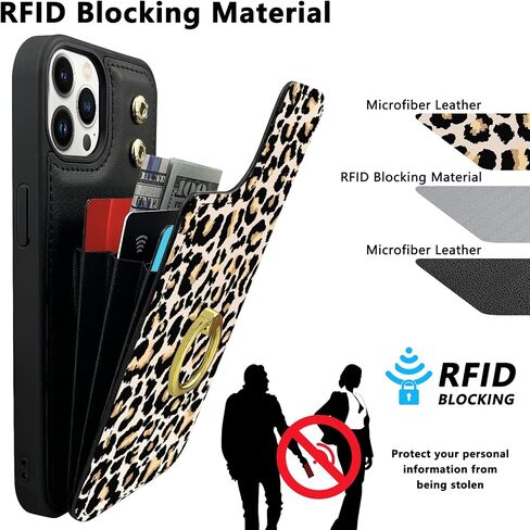 TopPerfekt Compatible with iPhone 13 Pro Max Wallet Case with Card Holder, 360°Rotation Finger Ring Holder Kickstand Protective RFID Blocking PU Leather Pattern Double Buttons Flip Cover 6.7" Cow in Saudi Arabia
