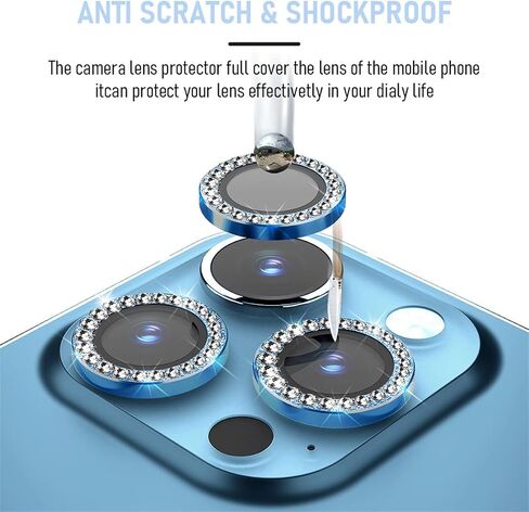 Suoman 3-Pack Diamond Camera Cover Circle Tempered Glass for iPhone 12 Pro Max Lens Protector, for iPhone 12 Pro Max 6.7 inch [Not Affect Night Shots] - Diamonds-Gold in Saudi Arabia