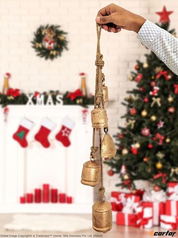 نمط ريفي 10 أجراس العنقودية خمر اليدوية المعادن الوئام عيد الميلاد معلقة أجراس البقر على حبل الجوت in Kuwait
