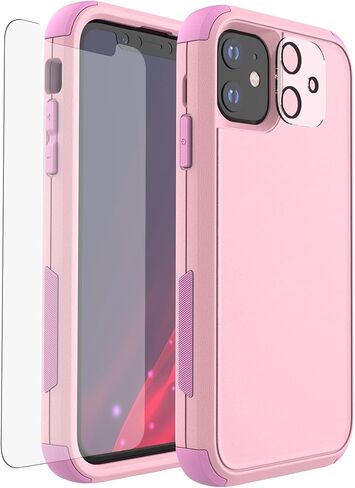 X-belmox iPhone 11 Case, Heavy Duty Case with Built-in Screen Protector, Wireless Charging Compatible Shockproof Drop Proof and Rugged Case - Red/Black in Kuwait