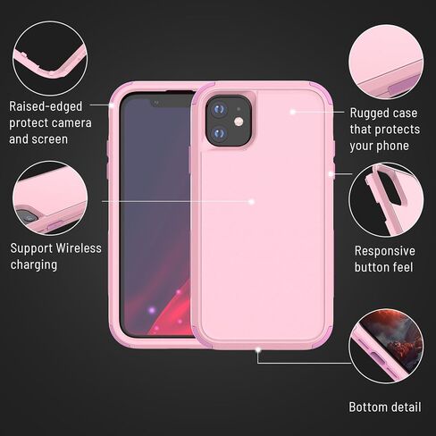 X-belmox iPhone 11 Case, Heavy Duty Case with Built-in Screen Protector, Wireless Charging Compatible Shockproof Drop Proof and Rugged Case - Red/Black in Kuwait