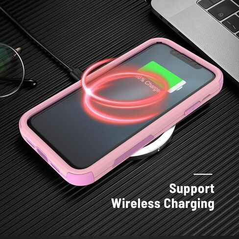 X-belmox iPhone 11 Case, Heavy Duty Case with Built-in Screen Protector, Wireless Charging Compatible Shockproof Drop Proof and Rugged Case - Red/Black in Kuwait