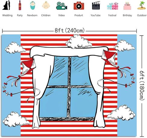 Cartoon Window Photography Backdrops Blue Red Kite Striped Boys Girls 1st Birthday Party Background Baby Shower Decorations Cake Table Banner Photo Booth Props (7x5ft) in Kuwait
