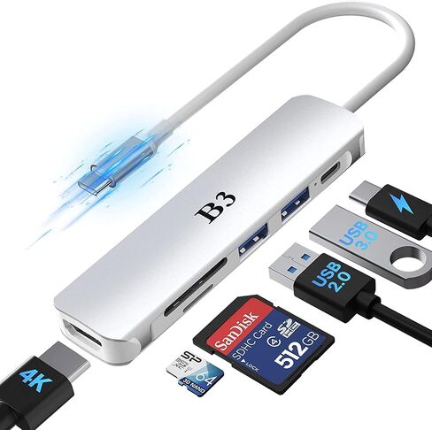 USB C Hub HDMI Adapter for MacBook Air Pro, 6 in 1 4K Dongle Multiport Converter with 50cm Cable, USB 3.0 5Gbps Data Transfer, 55W PD, SD/TF Card Slotfor Mac M1 M2 PC Laptop in Saudi Arabia