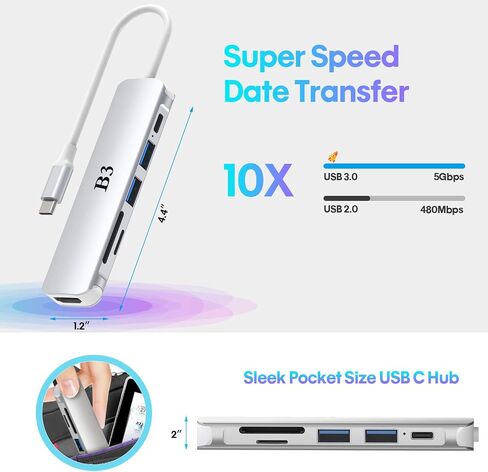 USB C Hub HDMI Adapter for MacBook Air Pro, 6 in 1 4K Dongle Multiport Converter with 50cm Cable, USB 3.0 5Gbps Data Transfer, 55W PD, SD/TF Card Slotfor Mac M1 M2 PC Laptop in Saudi Arabia