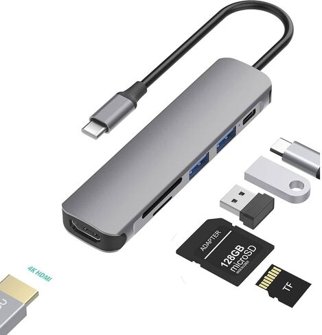 USB C Hub HDMI Adapter for MacBook Air Pro, 6 in 1 4K Dongle Multiport Converter with 50cm Cable, USB 3.0 5Gbps Data Transfer, 55W PD, SD/TF Card Slotfor Mac M1 M2 PC Laptop in Saudi Arabia