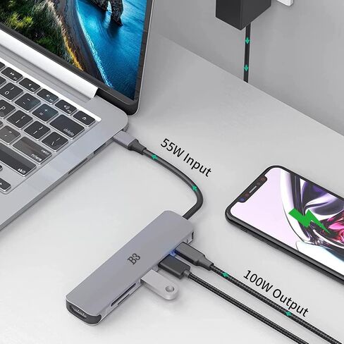 USB C Hub HDMI Adapter for MacBook Air Pro, 6 in 1 4K Dongle Multiport Converter with 50cm Cable, USB 3.0 5Gbps Data Transfer, 55W PD, SD/TF Card Slotfor Mac M1 M2 PC Laptop in Saudi Arabia