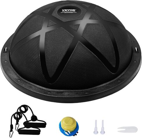 VEVOR Half Exercise Ball Trainer, 23 inch Balance Ball Trainer, 660lbs Capacity Stability Ball, Yoga Ball with Resistance Bands & Foot Pump, Strength Fitness Ball for Home Gym, Full Body Workout, Blue in Kuwait
