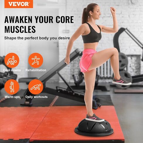VEVOR Half Exercise Ball Trainer, 23 inch Balance Ball Trainer, 660lbs Capacity Stability Ball, Yoga Ball with Resistance Bands & Foot Pump, Strength Fitness Ball for Home Gym, Full Body Workout, Blue in Kuwait