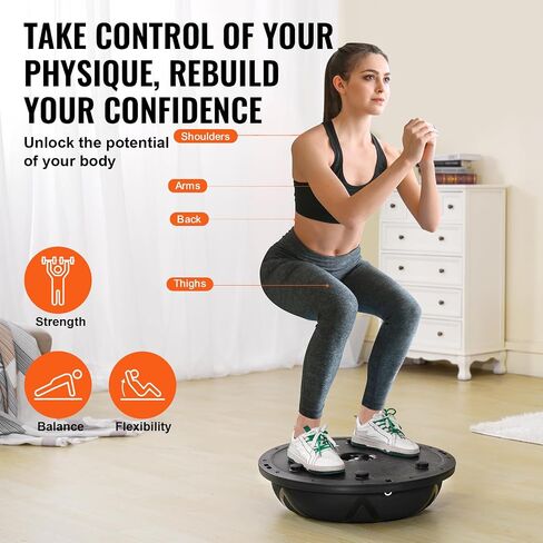 VEVOR Half Exercise Ball Trainer, 23 inch Balance Ball Trainer, 660lbs Capacity Stability Ball, Yoga Ball with Resistance Bands & Foot Pump, Strength Fitness Ball for Home Gym, Full Body Workout, Blue in Kuwait
