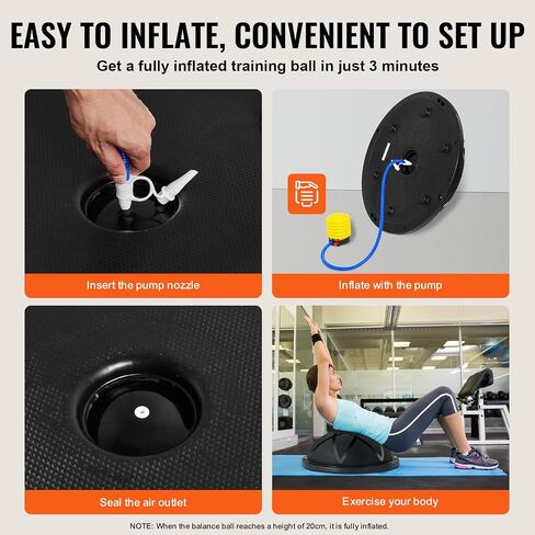 VEVOR Half Exercise Ball Trainer, 23 inch Balance Ball Trainer, 660lbs Capacity Stability Ball, Yoga Ball with Resistance Bands & Foot Pump, Strength Fitness Ball for Home Gym, Full Body Workout, Blue in Kuwait