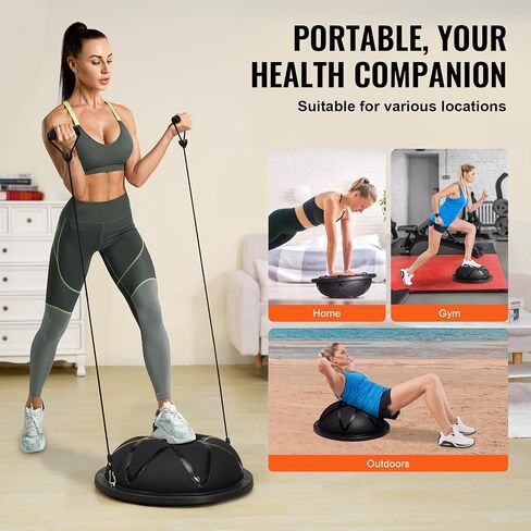 VEVOR Half Exercise Ball Trainer, 23 inch Balance Ball Trainer, 660lbs Capacity Stability Ball, Yoga Ball with Resistance Bands & Foot Pump, Strength Fitness Ball for Home Gym, Full Body Workout, Blue in Kuwait