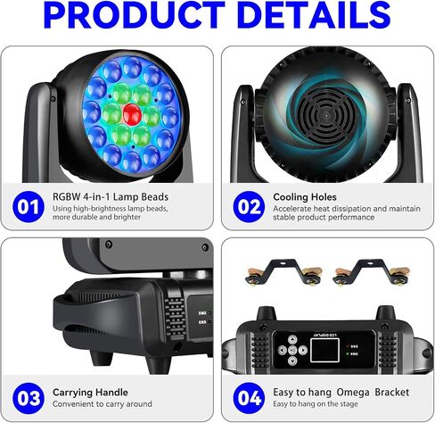DJ Light Moving Head 180W LED Spot Beam Zoom Lighting 14 Gobos 12 لونًا منشورًا دوارًا RDM DMX أضواء المسرح لنادي الديسكو والرقص والزفاف وبار KTV العرض المباشر in Kuwait
