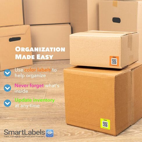 QR Code Smart Labels | Color Coded Scannable Stickers for Storage Bins, Moving Containers & Organization | Pack and Track Inventory on iOS & Android App | Pack of 48 (Original) in Kuwait