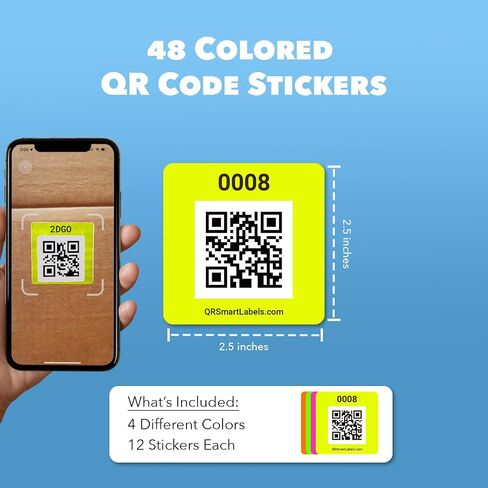 QR Code Smart Labels | Color Coded Scannable Stickers for Storage Bins, Moving Containers & Organization | Pack and Track Inventory on iOS & Android App | Pack of 48 (Original) in Kuwait