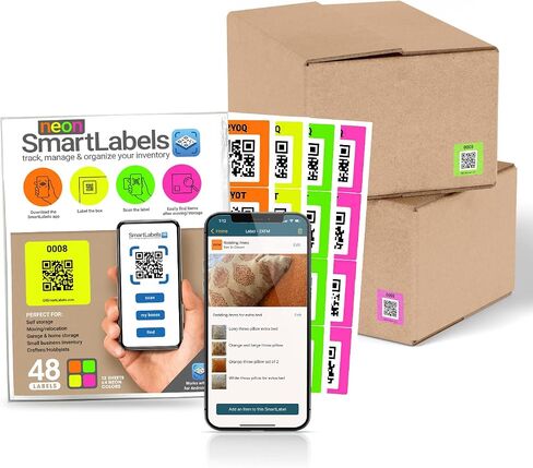 QR Code Smart Labels | Color Coded Scannable Stickers for Storage Bins, Moving Containers & Organization | Pack and Track Inventory on iOS & Android App | Pack of 48 (Original) in Kuwait