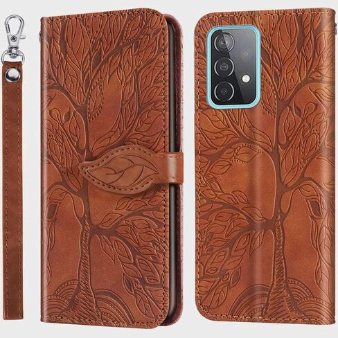 MEUPZZK Samsung Galaxy A52 Case, Samsung A52 5G / A52 4G / A52s 5G Wallet Case, Embossed Tree Premium PU Leather [Kickstand] [Card Slots] [Wrist Strap] [6.5 inch] Phone Cover for Samsung A52 (R-Blue) in Kuwait