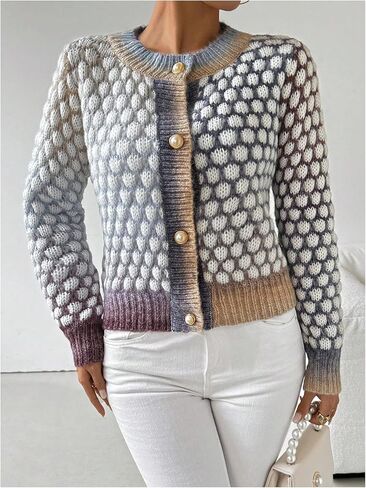 GORGLITTER Women's Button Down Color Block Cardigan Sweater Long Sleeve Casual Knit Outwear in Kuwait