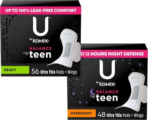 فوط U من Kotex Balance بحجم مناسب للمراهقين رفيعة جدًا بأجنحة، شديدة الامتصاص، 160 قطعة (4 عبوات من 40) (قد تختلف التعبئة) in Kuwait