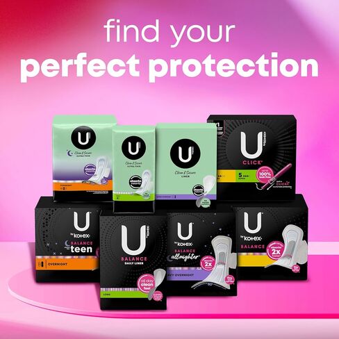 فوط U من Kotex Balance بحجم مناسب للمراهقين رفيعة جدًا بأجنحة، شديدة الامتصاص، 160 قطعة (4 عبوات من 40) (قد تختلف التعبئة) in Kuwait