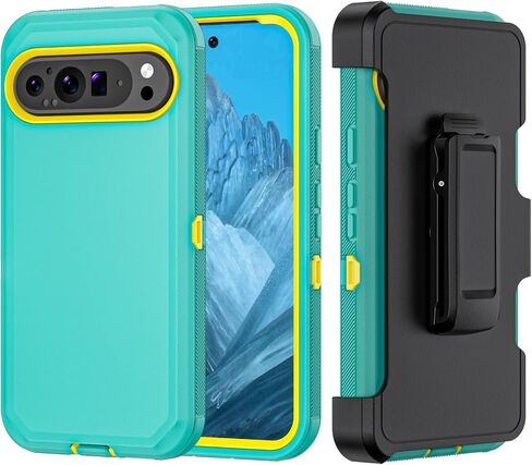 Phone Case for Google Pixel 9/9 Pro Case,Heavy Duty Hard Shockproof Armor Protector Case Cover with Belt Clip Holster for Google Pixel 9/9 Pro 2024 Phone Case (Black) in Kuwait