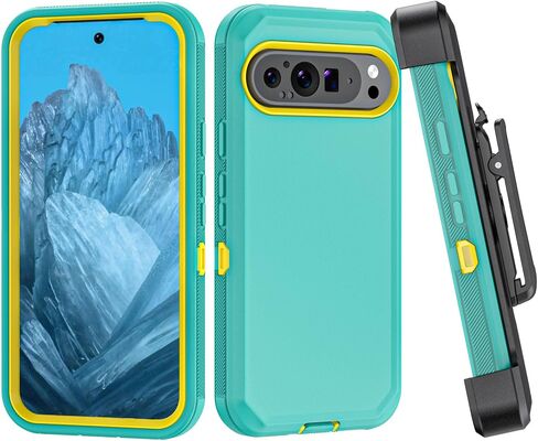 Phone Case for Google Pixel 9/9 Pro Case,Heavy Duty Hard Shockproof Armor Protector Case Cover with Belt Clip Holster for Google Pixel 9/9 Pro 2024 Phone Case (Black) in Kuwait