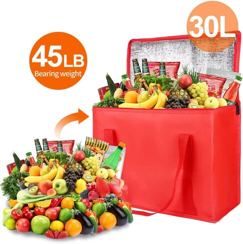 Bodaon Insulated Reusable Grocery Bags with Hard Bottom, X-Large Freezer Cooler Bag with Zippered Top, Catering Shopping Bag for Food Delivery/Travel/Groceries, Thermal Bags for Cold and Hot Food in Saudi Arabia
