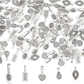 arricraft 100 Pcs Glue on Bails, 5 Styles Mixed Tibetan Style Charms Alloy Assorted Flat Pad Bails Tag Charms for Earring Necklace Jewelry Findings Crafting