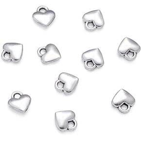 Beadthoven 100pcs Antique Silver Heart Charm Pendants Tibetan Style Extender Chain Drops Charms for Making Choker Necklace Bracelet Earrings Jewelry DIY Accessories