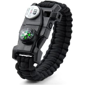 GALAXYLENSE Galaxy 21 in 1 Survival Bracelet, Paracord Emergency Outdoor Sports Wristband Kit Waterproof Compass, SOS LED Light, Thermometer, Rescue Whistle, Fire Starter.. 21 Tools Black