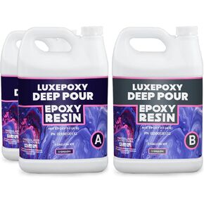 مجموعة راتنجات الإيبوكسي العميقة من لوكس إيبوكسي - 3 جالون - سائل كريستالي شفاف ممتاز 2:1 يعالج الصخور الصلبة، صب ما يصل إلى 2 بوصة، تسوية ذاتية، آمن للطعام، طاولات النهر، الحرف الفنية، المجوهرات in Kuwait
