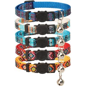 Cat Collars Breakaway 5pcs Aztec Tribal Bohemia Pattern Safety Buckle with Bell Kitten Adjustable [5pcs] Mixed-Color