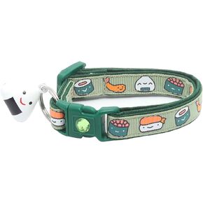 Sushi Cat Collar with Onigiri Bell | Adjustable Large Size or Kitten Collar | Safety Breakaway Collar (Small(10lbs & Less), Blue)