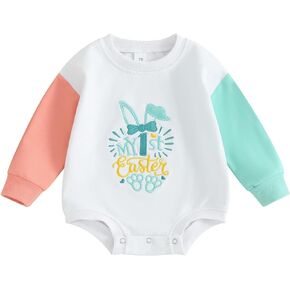 Xiaodriceee Baby Boy Girl Easter Outfit Contrast Color Long Sleeve Sweatshirt Romper Bodysuit Spring Clothes
