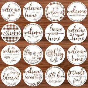 Kigley 16 Pcs Welcome Stencils for Painting on Wood 12" Large Hello Summer Themed Stencil Round Welcome Letters Stencils Templates Farmhouse Paint Stencil for Wood Door Hanger Sign Reusable(Welcome)