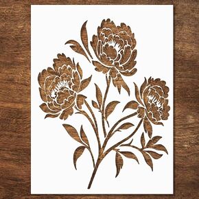 Peonies Stencil - Flower Stencils for Painting on Wood, Canvas, Paper, Fabric, Wall, Furniture - Stencils for Crafts Reusable for Art, Cards, Journaling & Pattern Template -Floral Stencil (6x8 inch)