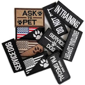 Service Dog Patches Set, 10Pack Ask to Pet Dog Vest Patches, Dog Paw Pattern Patches for Dog Harness, Do Not Pet in Training Dog Patches (A-10PCS Patches Bundle)