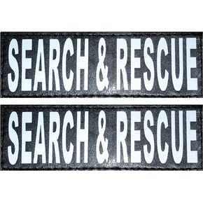 Set of 2 Reflective "SEARCH & RESCUE" Patches for Service dog harnesses & vests. (Medium 4" X 1.5")