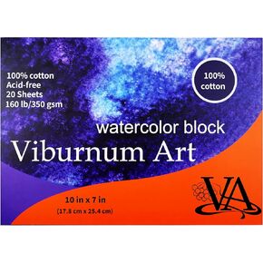 Viburnum Art Cotton Watercolor Paper Pad 160lb/350gsm Cold Press Watercolor Block Watercolor Paper Artist Paper for Adults and Students 20 Sheets 10 x 7 Inches